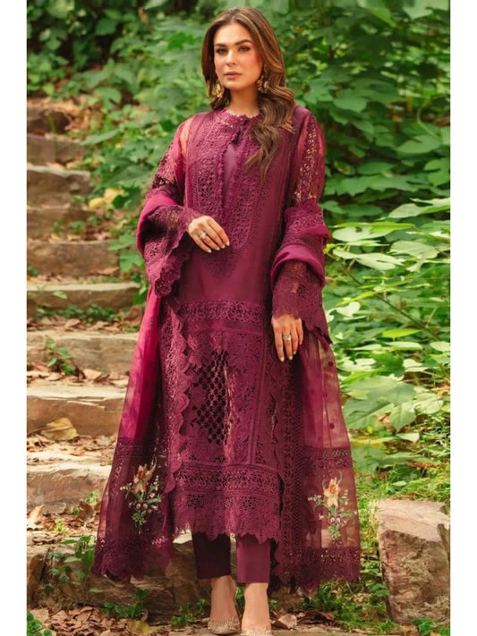 Aneelas Maroon Organza Luxury