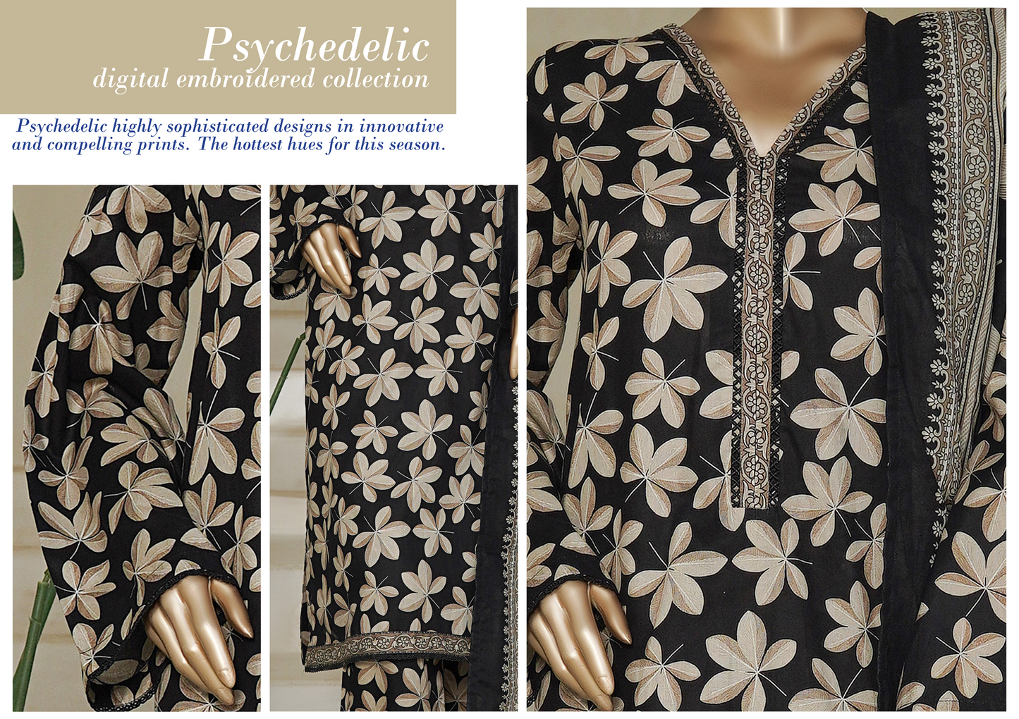 Bin Saeed 3pc Printed Lawn Stitched Suit D01