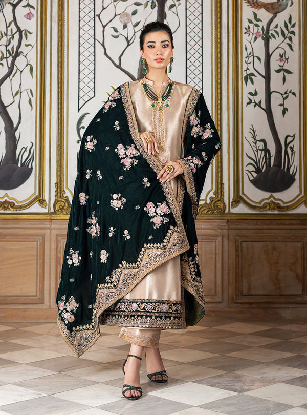 Designer Inspired Zainab Chotani Luxury Brocade With Velvet Shawl