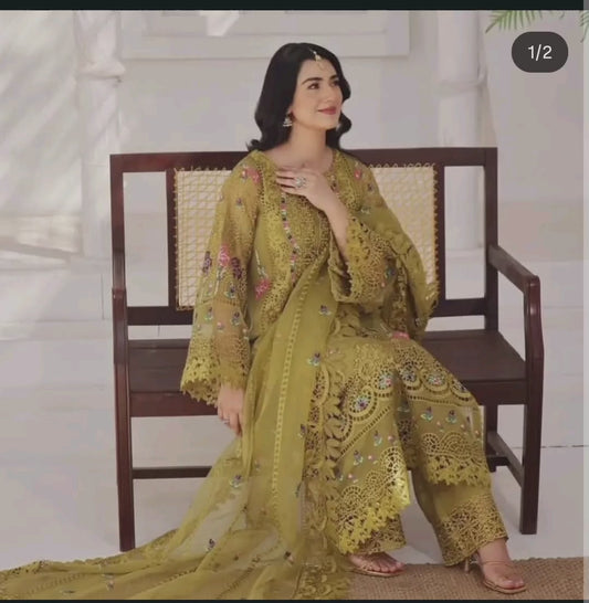 Aneelas Green Organza Luxury