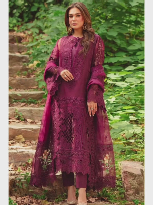 Aneelas Maroon Organza Luxury
