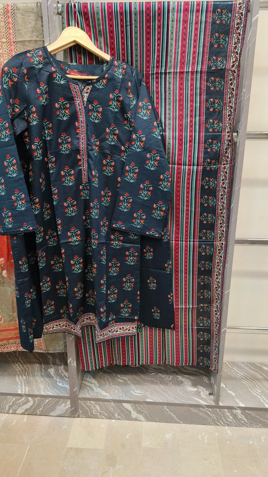 BinSaeed 3pcs Printed Lawn Stiched Suit D10
