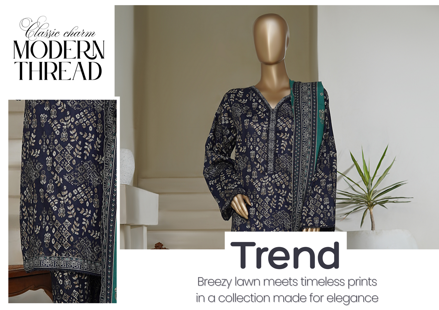 Bin Saeed 3pc Printed Stiched Suit D04