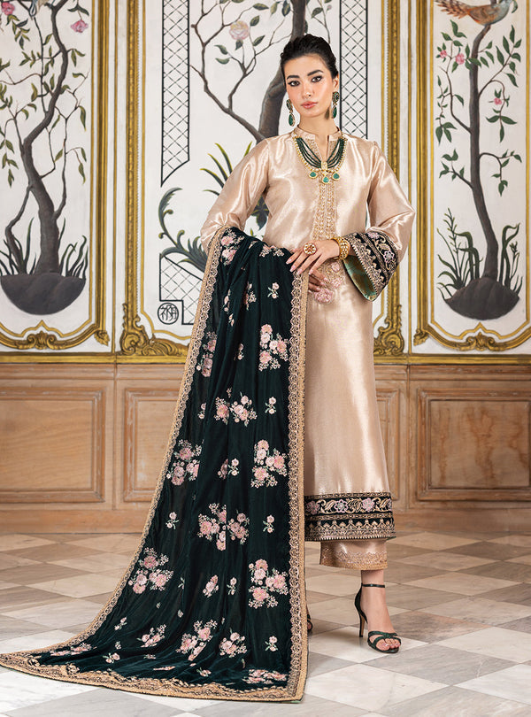 Designer Inspired Zainab Chotani Luxury Brocade With Velvet Shawl