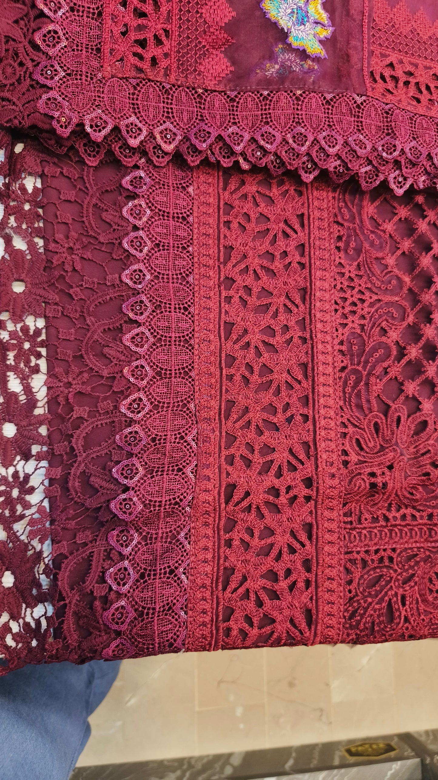 Aneelas Maroon Organza Luxury