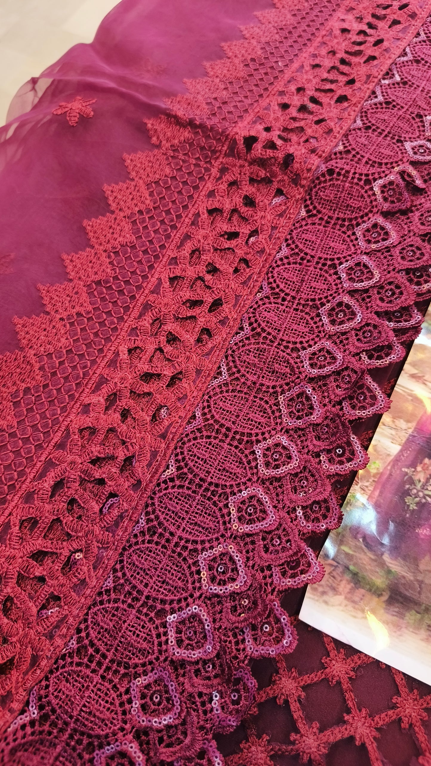 Aneelas Maroon Organza Luxury