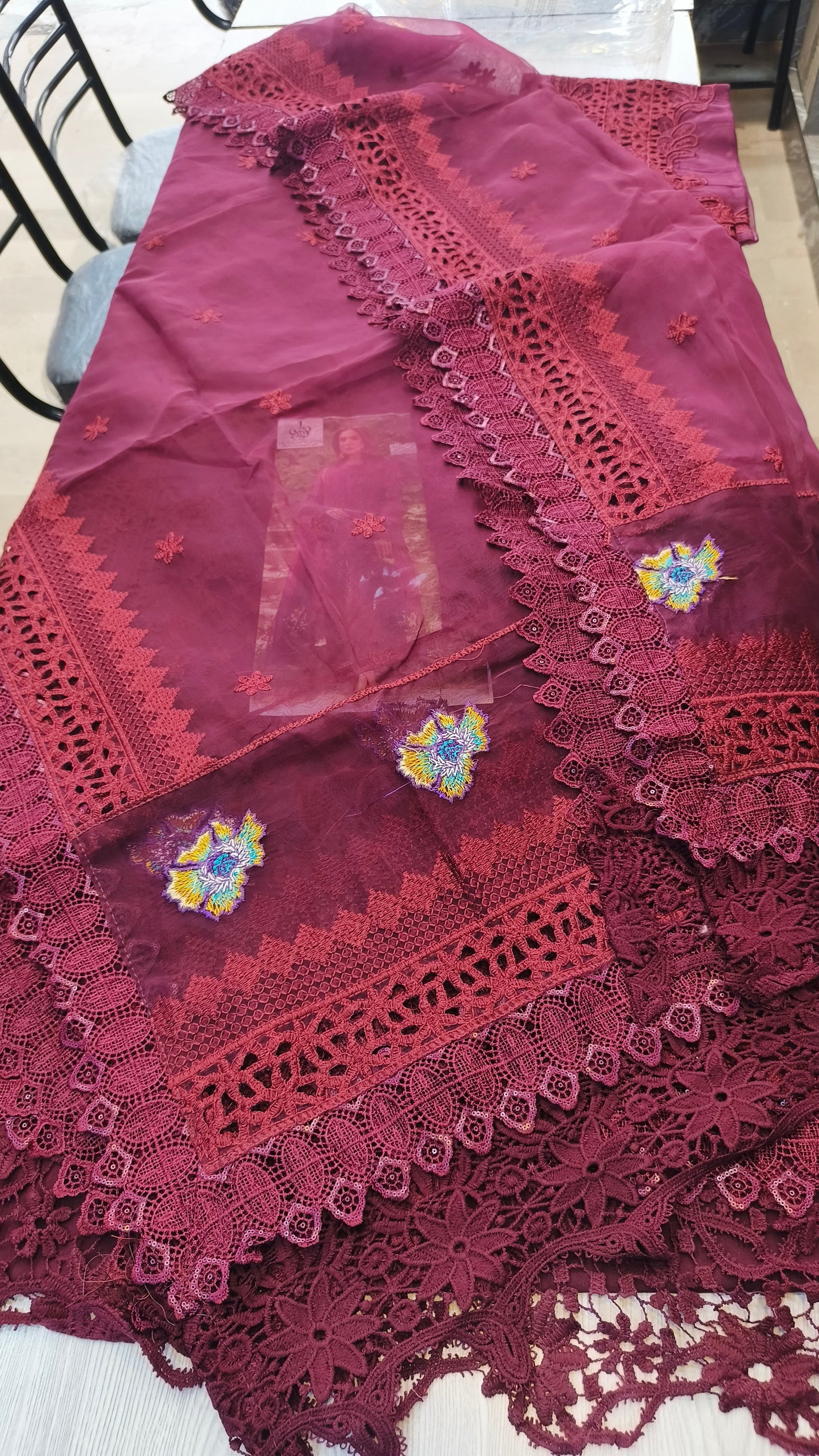 Aneelas Maroon Organza Luxury