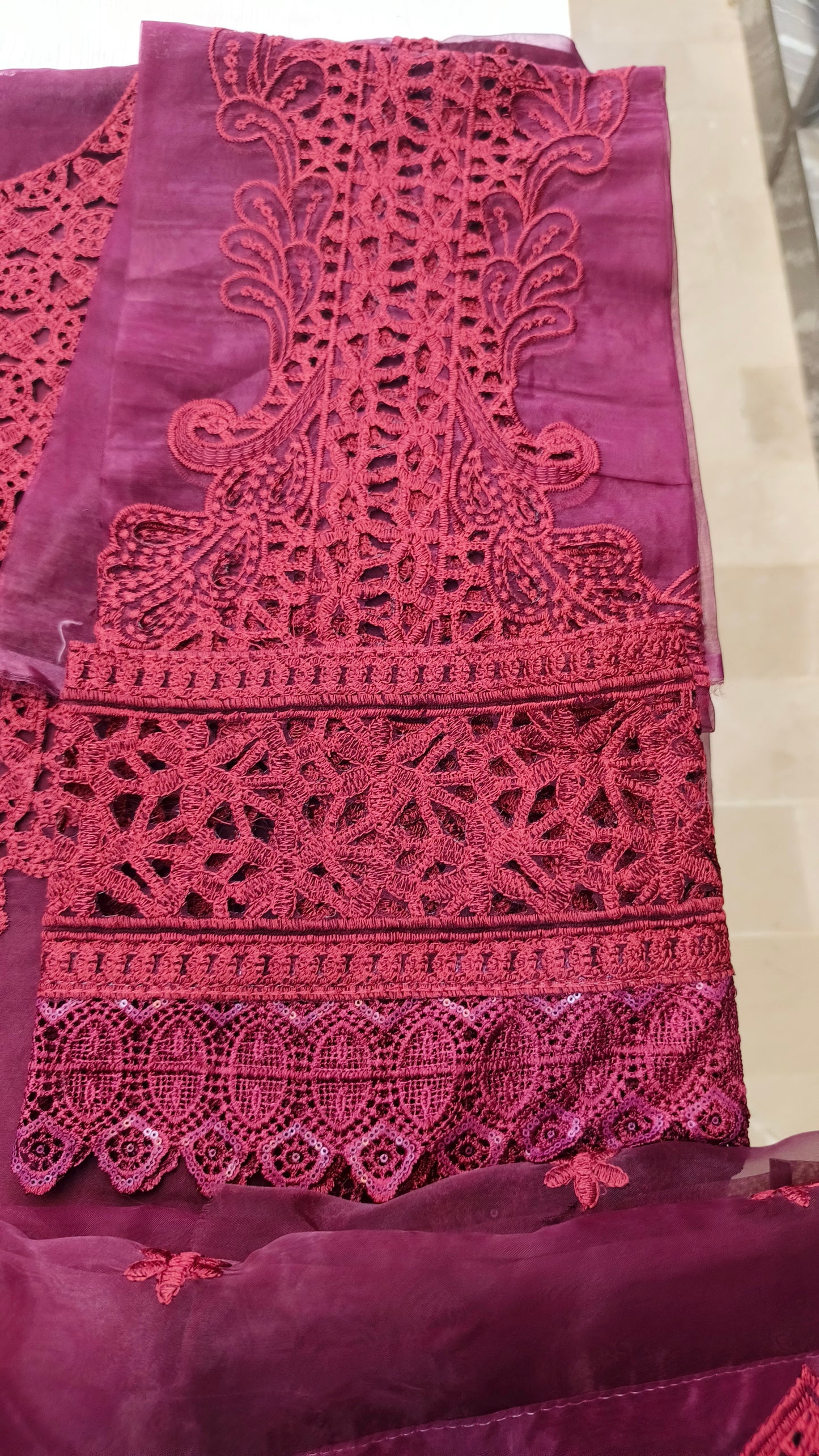 Aneelas Maroon Organza Luxury