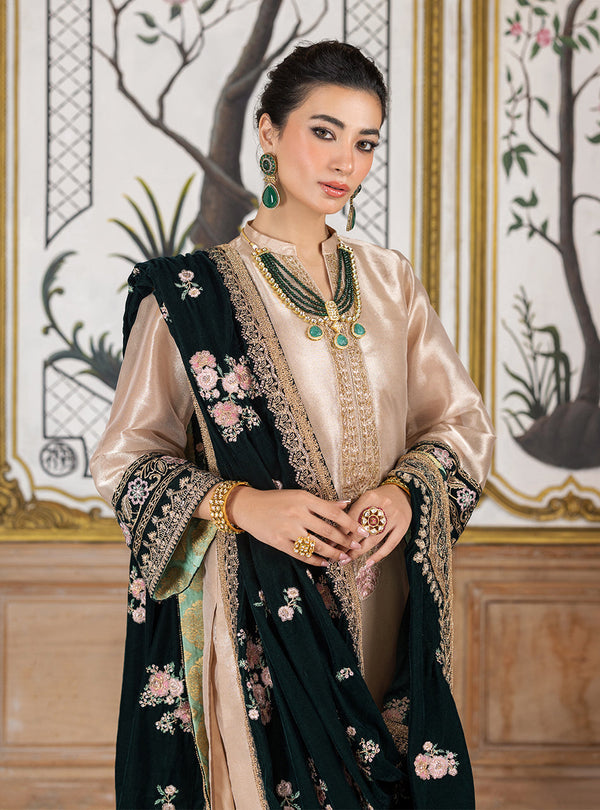 Designer Inspired Zainab Chotani Luxury Brocade With Velvet Shawl