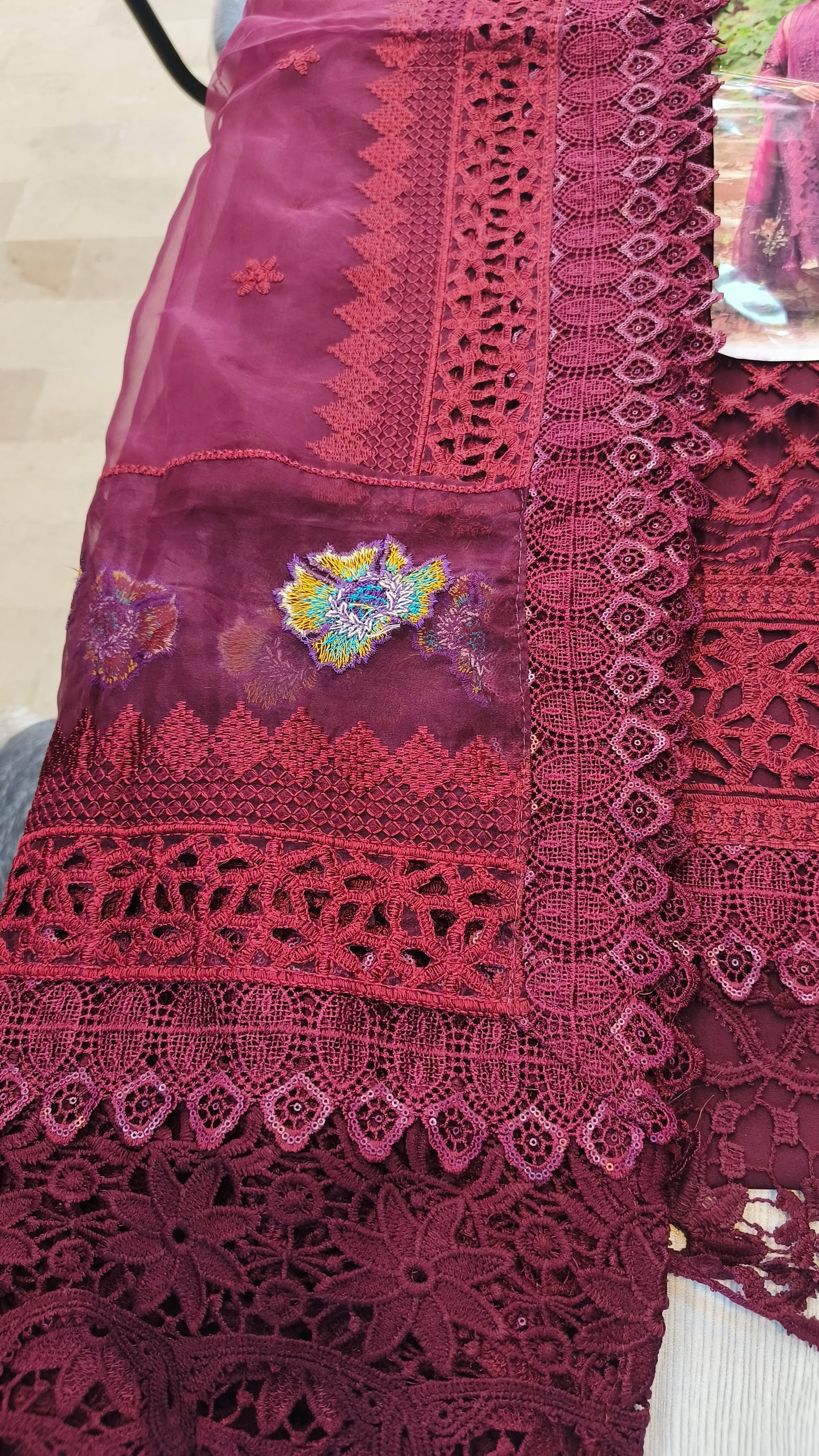 Aneelas Maroon Organza Luxury