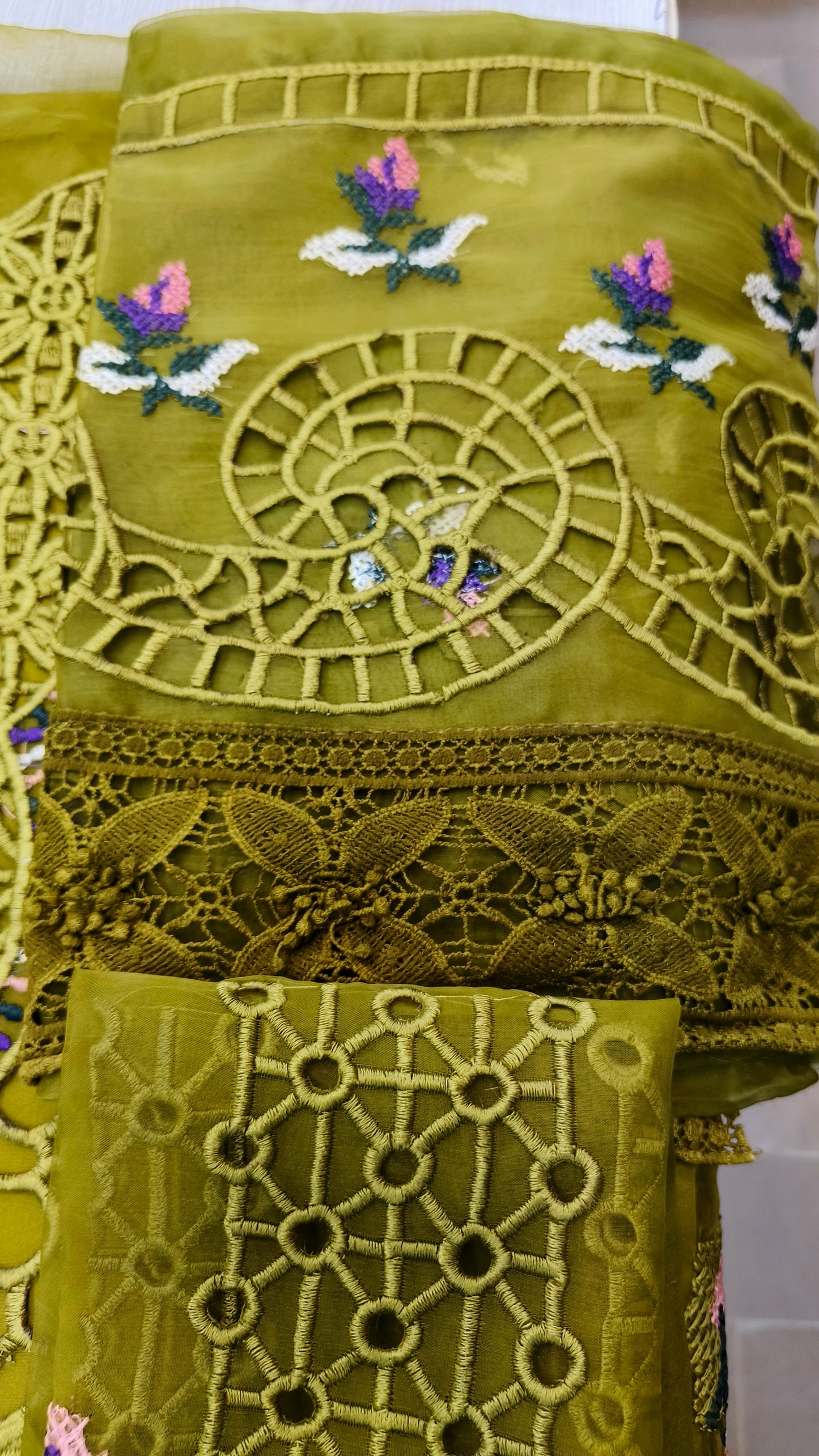 Aneelas Green Organza Luxury
