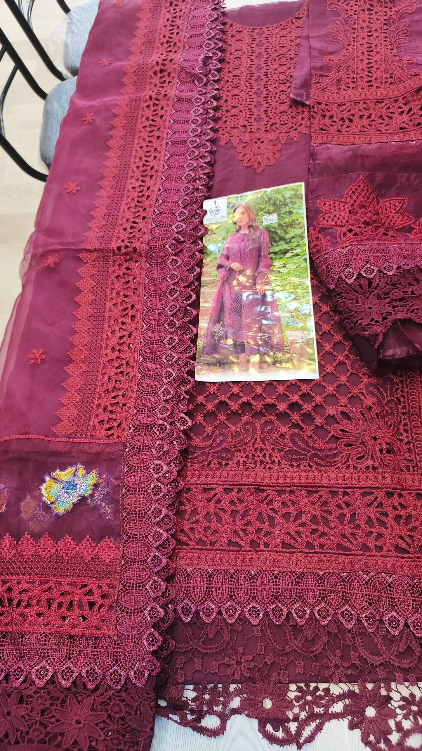 Aneelas Maroon Organza Luxury
