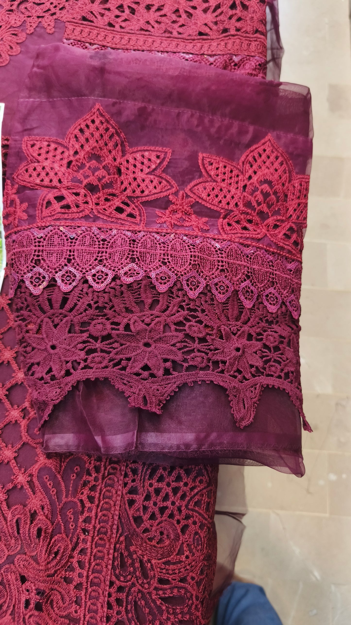 Aneelas Maroon Organza Luxury