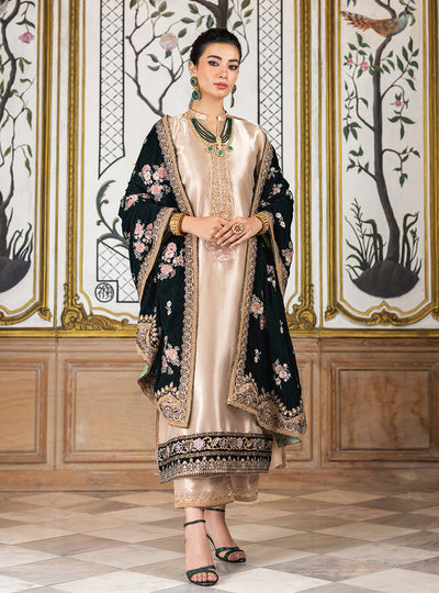 Designer Inspired Zainab Chotani Luxury Brocade With Velvet Shawl
